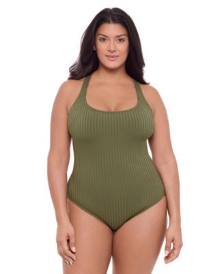 Women's S3 Sculpting Ribbed Scoop-Neck Crossback One-Piece Swimsuit