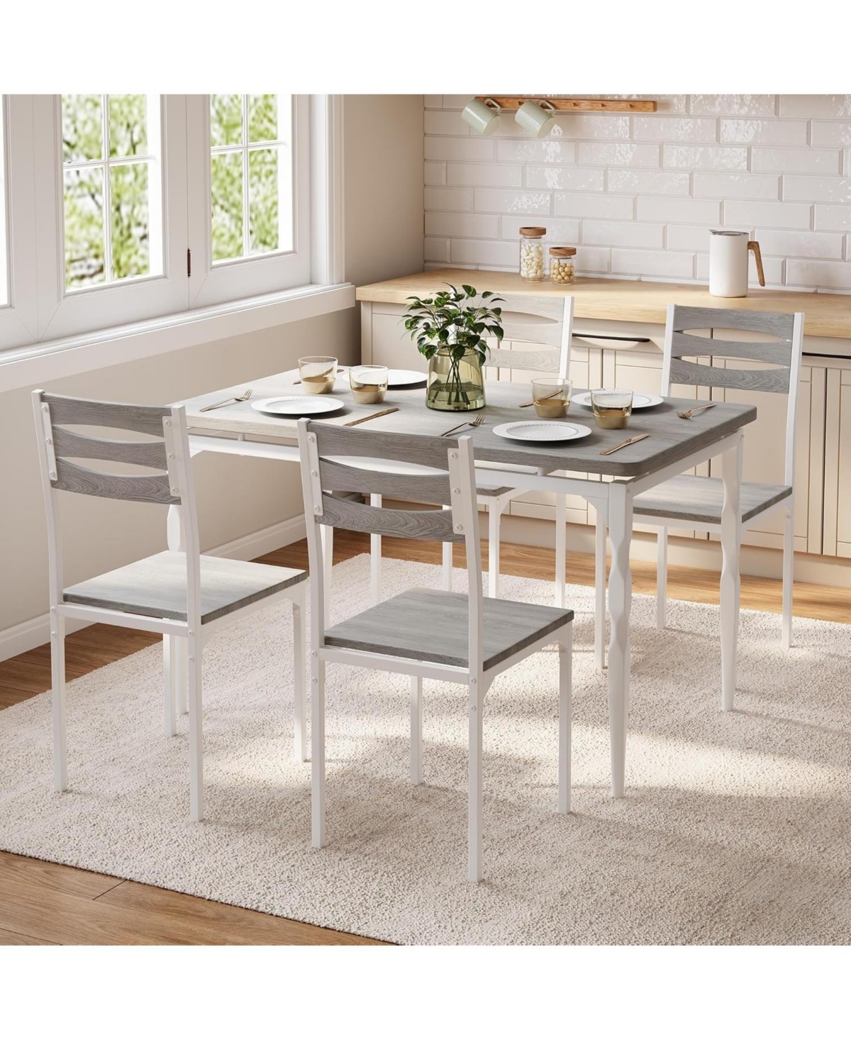 gaomon 5 Piecs Dining Table Set, Farmhouse Style and Chairs Set for 4, Room Kitchen Apartment, Modern Sturdy