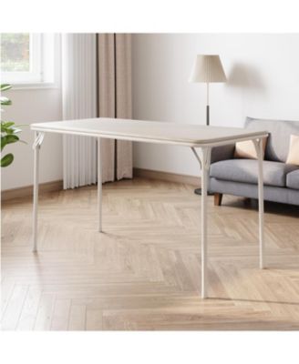 Folding Table 4 Foot with Upholstered PU Leather Tabletop, Heavy Duty Metal Legs, Collapsible Design & Shelf Bracket, No Assembly Required