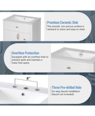 24 in. Bathroom Vanity with Ceramic Sink, Soft Close Door, Soft Close Drawers and Double Storage Racks on the Door