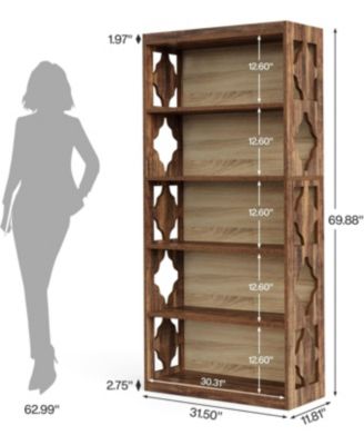6-Tier Bookcase Set of 2, 70-Inch Tall Freestanding Bookshelf with Rhombus Pattern for Living Room, Bedroom
