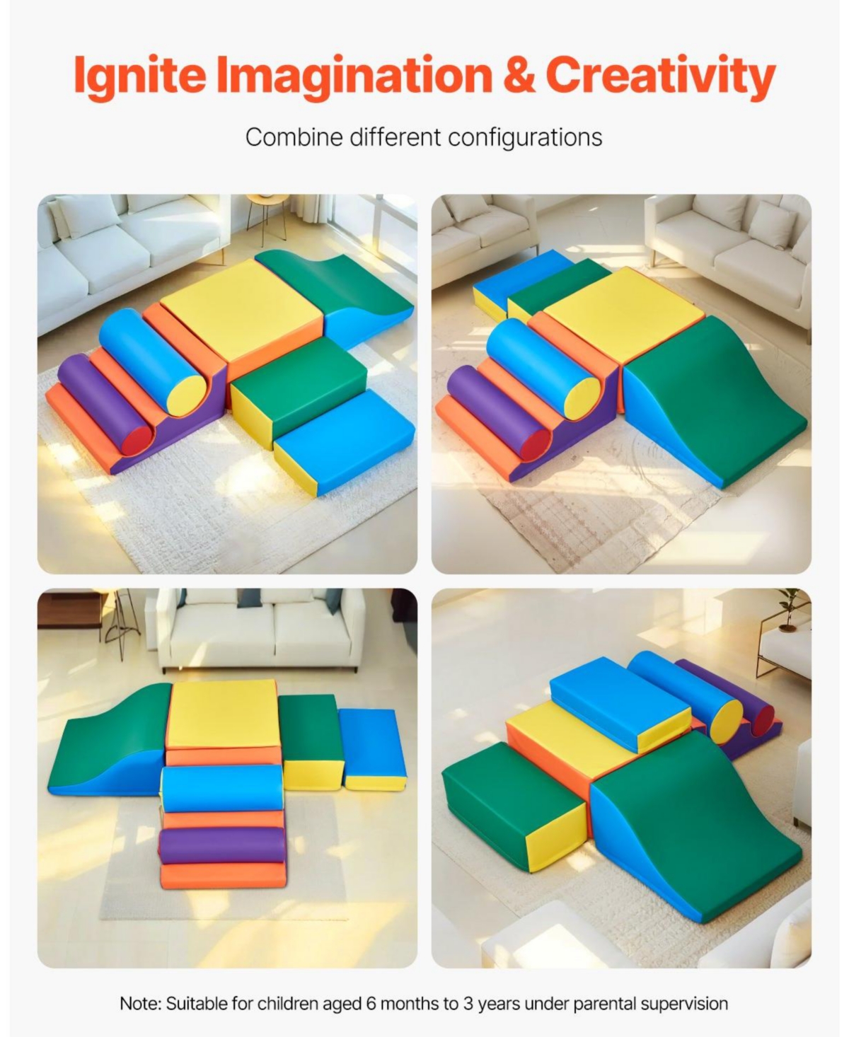 Mecale Foam Climbing Toys, 7-Piece Set, Pu Leather Soft Play Blocks, Indoor Climb & Crawl Set, Easy Clean, 6M-3Y