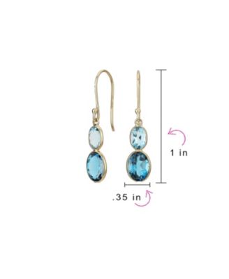 Classic 10K Gold Faceted Natural Stones Bezel Set Oval Drop Earrings