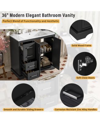 36 in. Modern Bathroom Vanity with Ceramic Sink, Soft-Close Door, Adjustable Shelf and 3 Drawers, Ample Storage