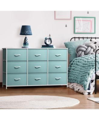 9 Drawers Dresser- Storage Unit with Steel Frame, Wood Top, Fabric Bins