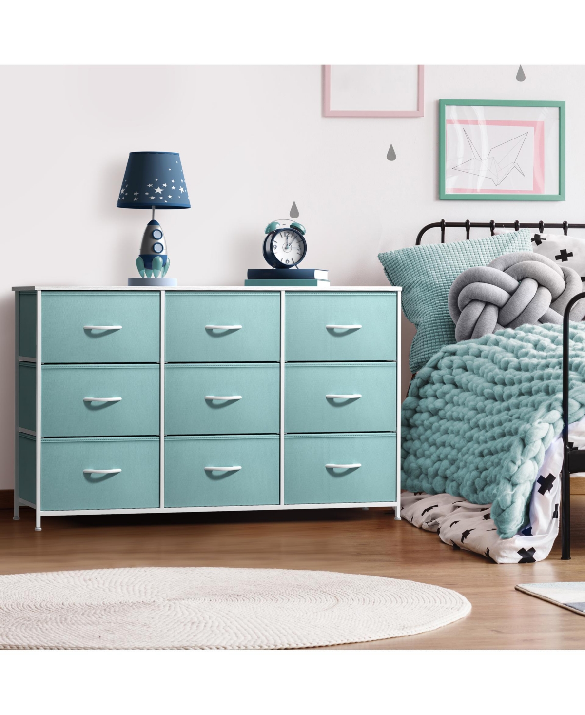 Sorbus 9 Drawers Dresser- Storage Unit with Steel Frame, Wood Top, Fabric Bins