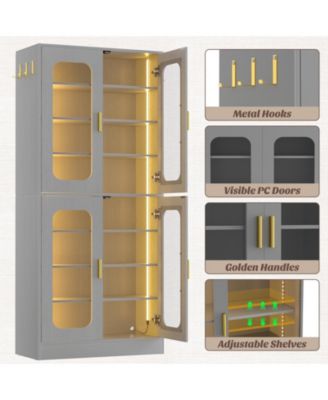 Shoe Cabinet With LED Light, Closet Shoe Organizer with Adjustable Shelves