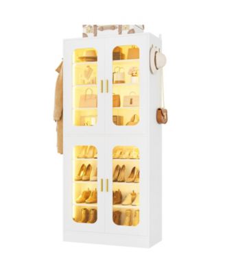 Shoe Cabinet With LED Light, Closet Shoe Organizer with Adjustable Shelves