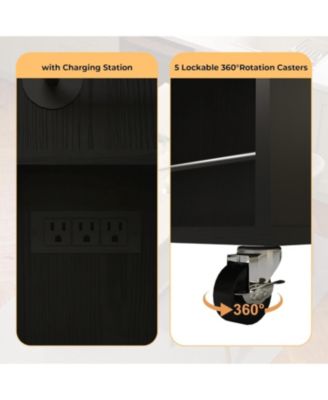 Rolling Kitchen Island with Drop-Leaf Top, Charging Station, Storage Cart with Shelves/Drawers, 47.2
