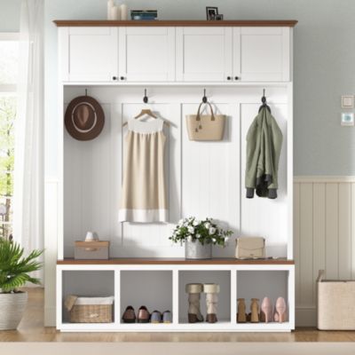 Hall Tree with 6 Hooks and Storage Bench for Entryway and Hallway