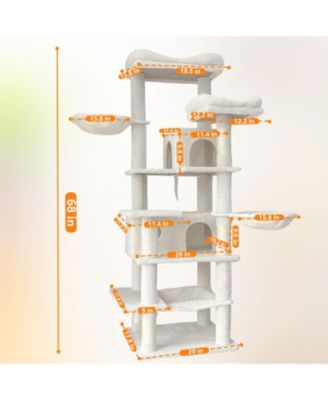 68-Inch Multi-Level Cat Tree with Cat Cave, Hammocks, Hanging Basket in Beige