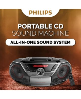 Phillips AZ700T CD Soundmachine, Portable Stereo Boombox With 12W Sound, USB Input For Playback, Headphone Jack, And Easy-To-Read LCD