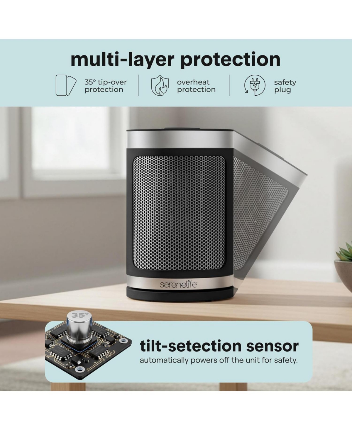 SereneLife Portable Space Heater, 1500W Ptc Ceramic Heater with Thermostat, Remote, 12-Hour Timer, 3 Modes, Oscillation