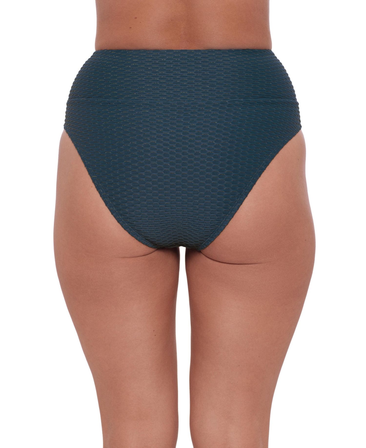 Women's Smoothing and Sculpting Ultra-Banded Grid Textured High-Waist Swimsuit Bikini Bottoms