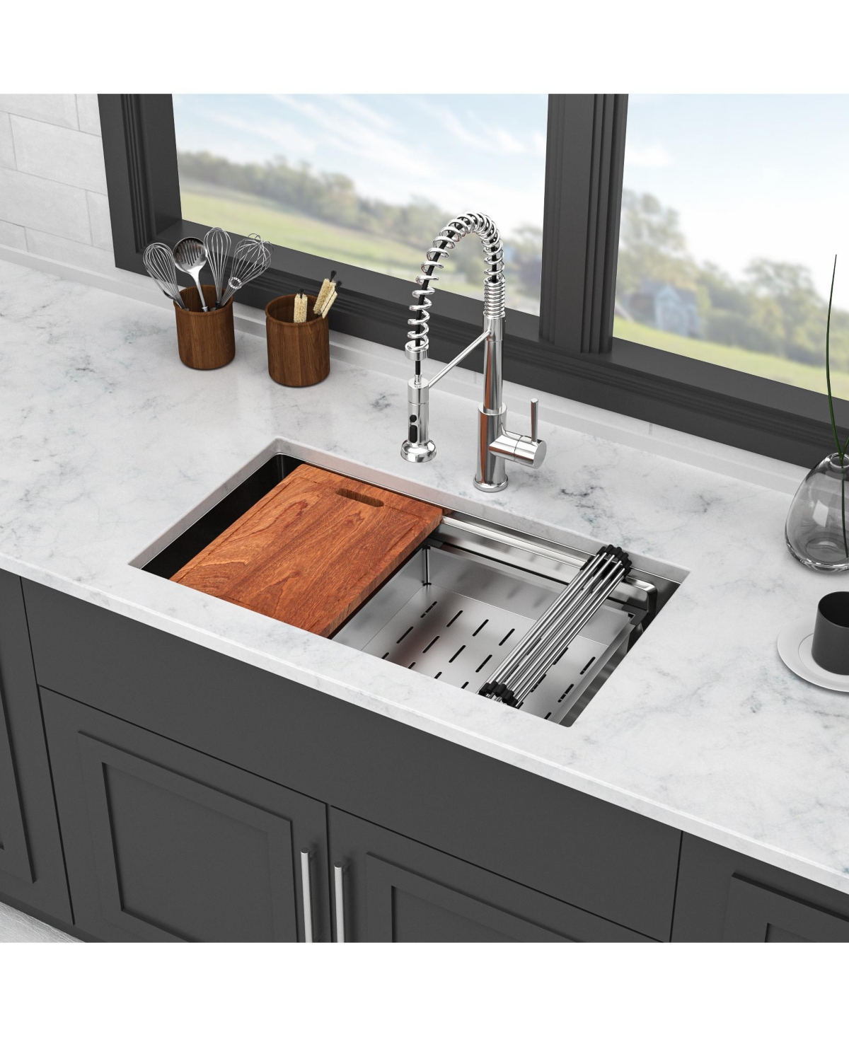 flynama Undermount Workstation Kitchen Sink Stainless Steel Single Bowl Gauge