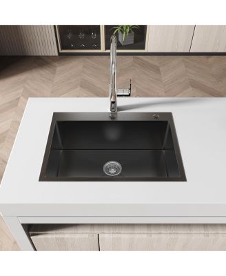 23x19inch Black Stainless Steel Kitchen Sink Undermount Single Bowl Handmade