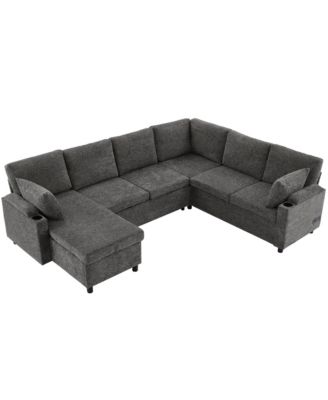 109.9" Sectional Sofa Bed with Storage, Cup Holders & Charging