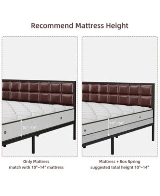 Size Bed Frame, Faux Leather Platform Bed Frame with Upholstered Square Stitched Headboard