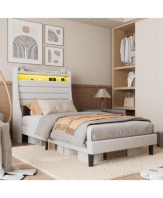 Easy Assembly Twin Size Bed Frame Storage Headboard Space Saving, for Living Room, Guest Room