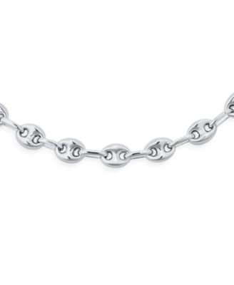 .925 Sterling Silver Nautical Puff Mariner Anchor Link Chain Choker Necklace 6MM 16 Inch