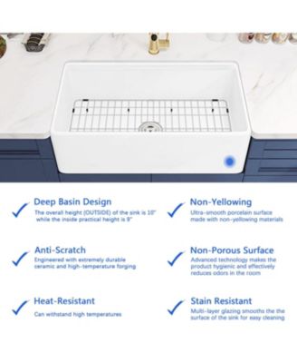 30x20inch Fireclay Workstation Farmhouse Kitchen Sink Apron Front Deep Single Bowl