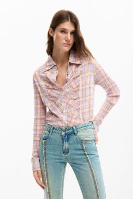 Women's Denim pants with floral stitching