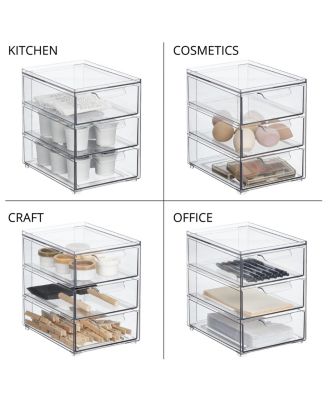 3-Drawer Stackable Organizer for Kitchen or Pantry - Set of 2 - Clear