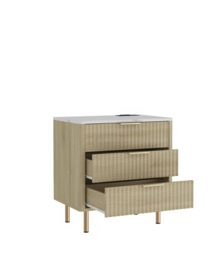 MDF Smart Nightstand with Charging Station,  Night Light, Modern Night Stand with Storage Cabinet for Bedroom