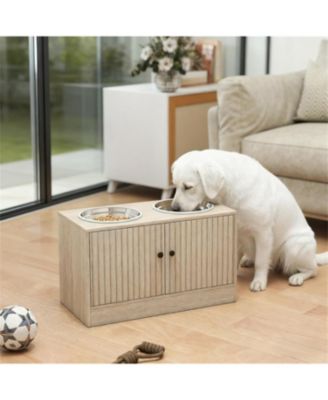 23.6 in. Wide Dog Bowls with Storage Cabinet in Oak