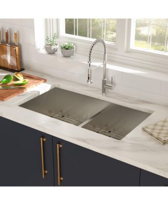 28x19x10 Inch Double Bowl 5050 Undermount Kitchen Sink 16 Gauge T304 Stainless Steel With Two 10 Inch Deep Basin