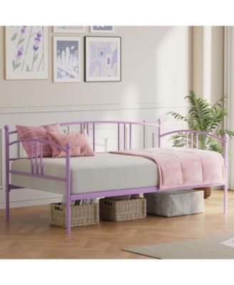 Daybed, Sturdy Metal Day Bed with Steel Slat Support, Arched Headboard Sofa Bed for Living Room