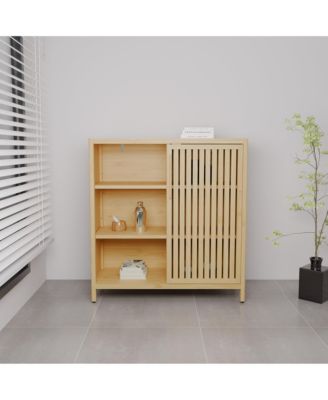 Bamboo Storage Cabinet Large-Capacity Single-Door Storage Cabinet Shelves for Living Rooms
