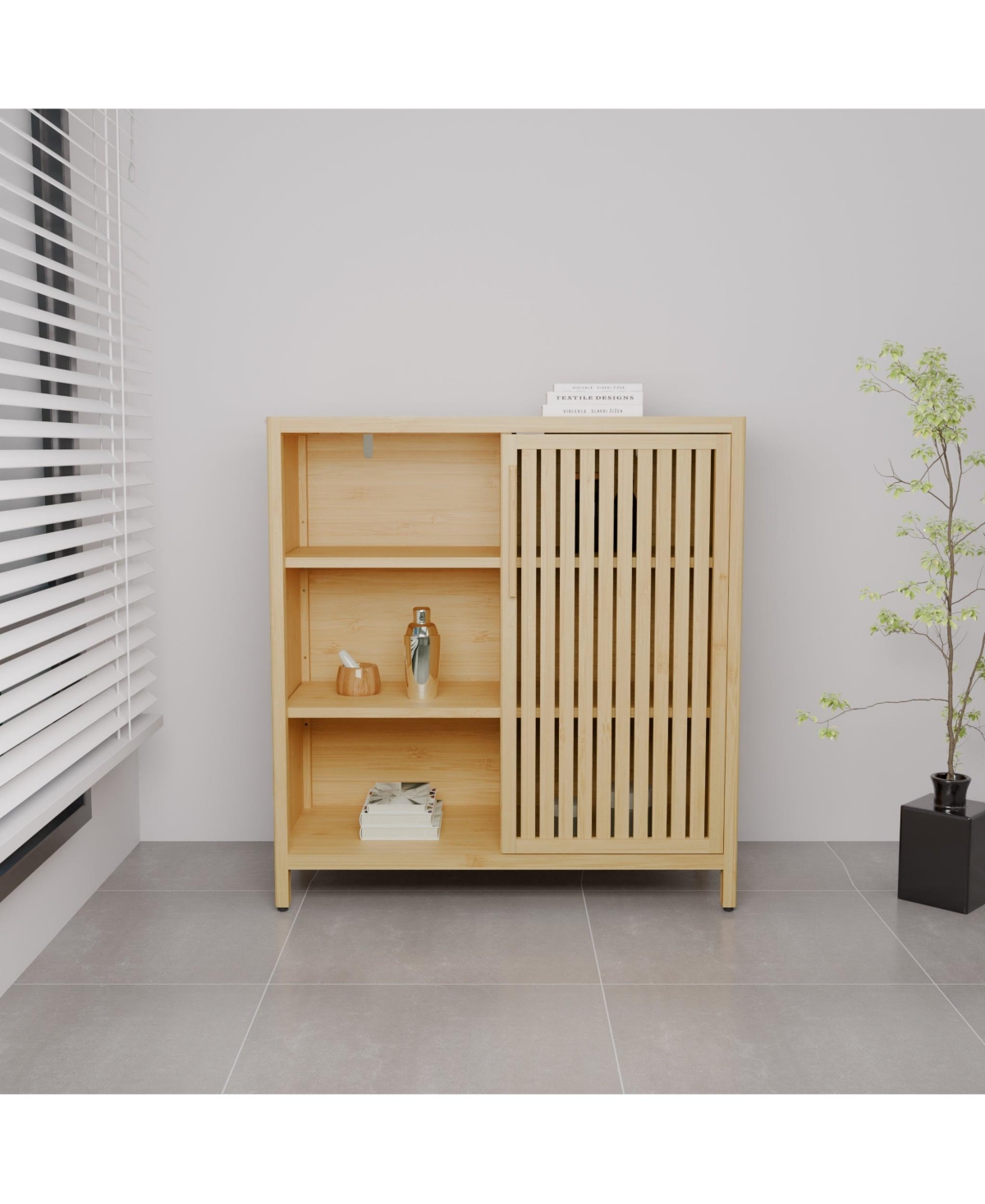 Boyel Living Bamboo Storage Cabinet Large-Capacity Single-Door Storage Cabinet Shelves for Living Rooms