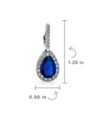 7CT Classic Blue Sapphire CZ Cubic Zirconia Teardrop Dangle Drop Earrings Silver Plated Cocktail Jewelry Hinge Closure
