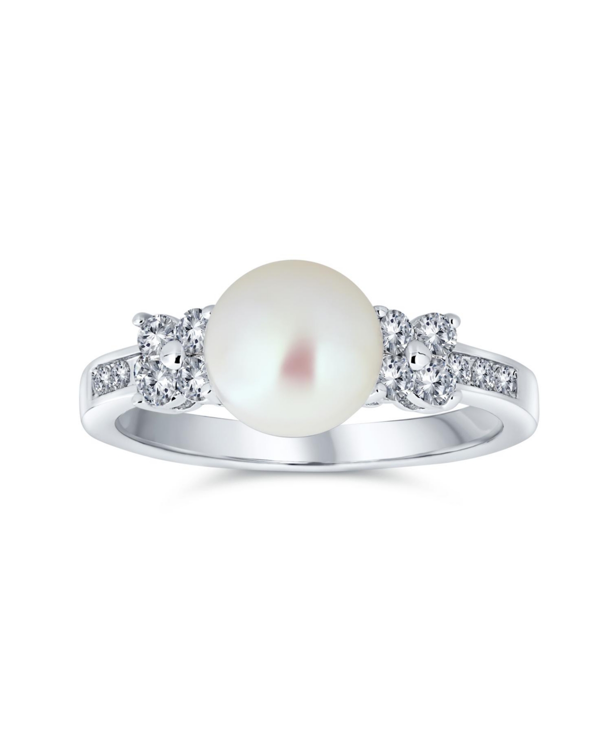 Bling Jewelry Classic White Culture Pearl Cocktail Ring Cz Side Accent Band Silver Plated