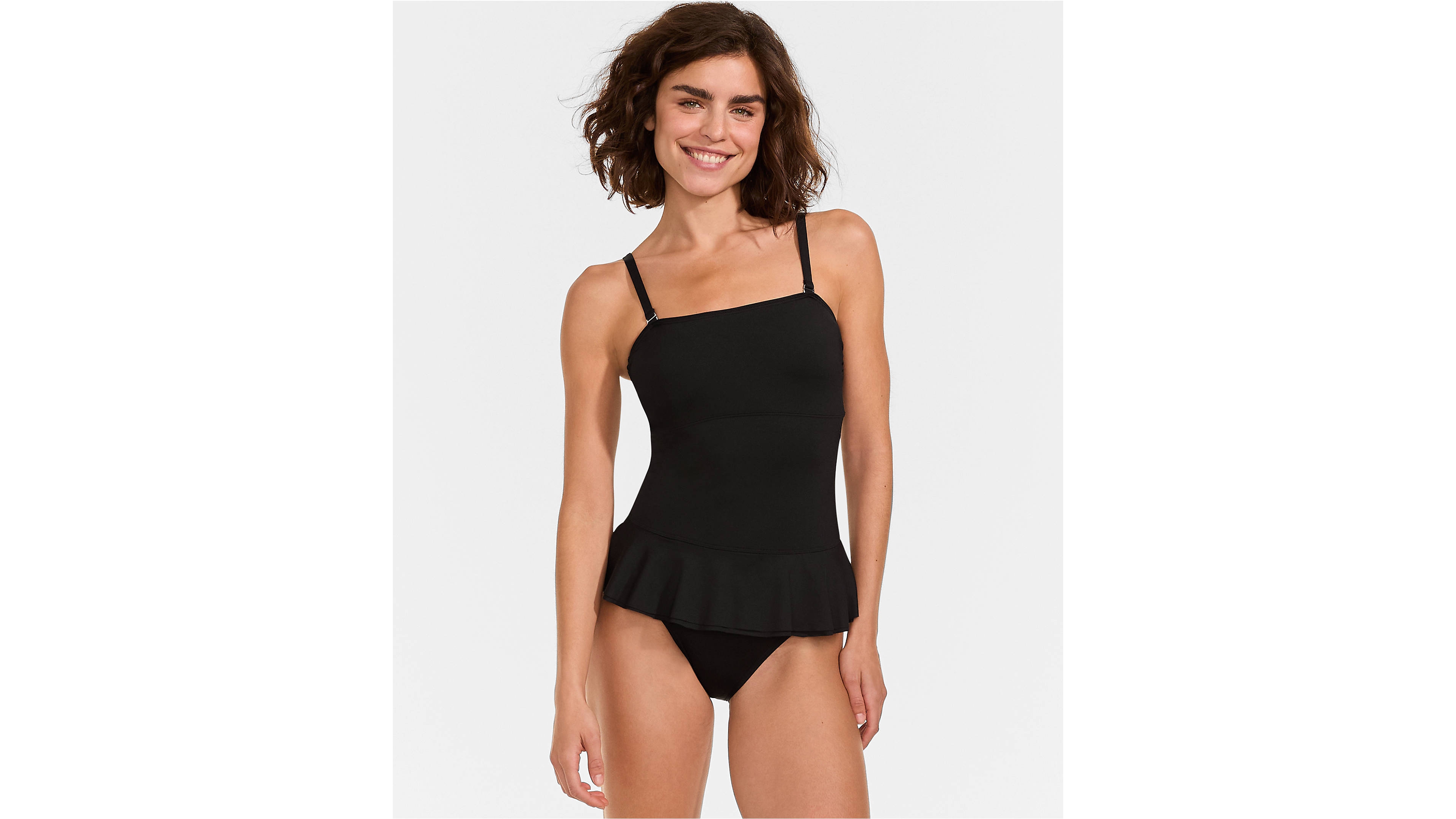 Lands' End Women's Sculpting Suit Ruffle Bandeau One Piece Swimsuit