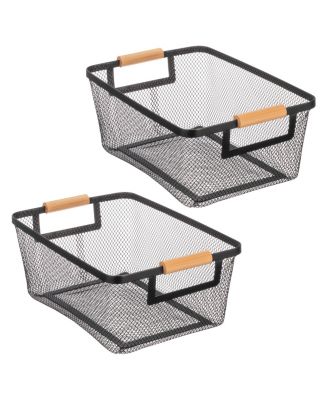 Metal Wire Pantry Basket with Wood Handles - Set of 2