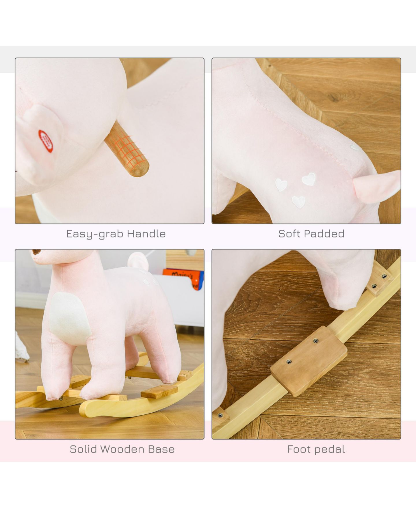 Детская мягкая игрушка Qaba Plush Deer Rocking Horse with Realistic Sounds, 26.75"L x 14"W x 25.25"H, 99 lbs Capacity, Ages 3+ — фото 6