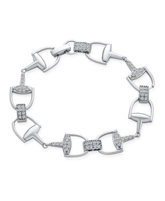 Equestrian Snaffle Horsebit Bracelet CZ Pave Accent .925 Sterling Silver