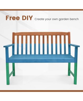 2-Person Outdoor Garden Wood Bench with Backrest Armrests for Yard Porch