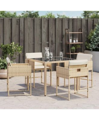 Patio Chairs with Cushions 4 pcs Beige Poly Rattan