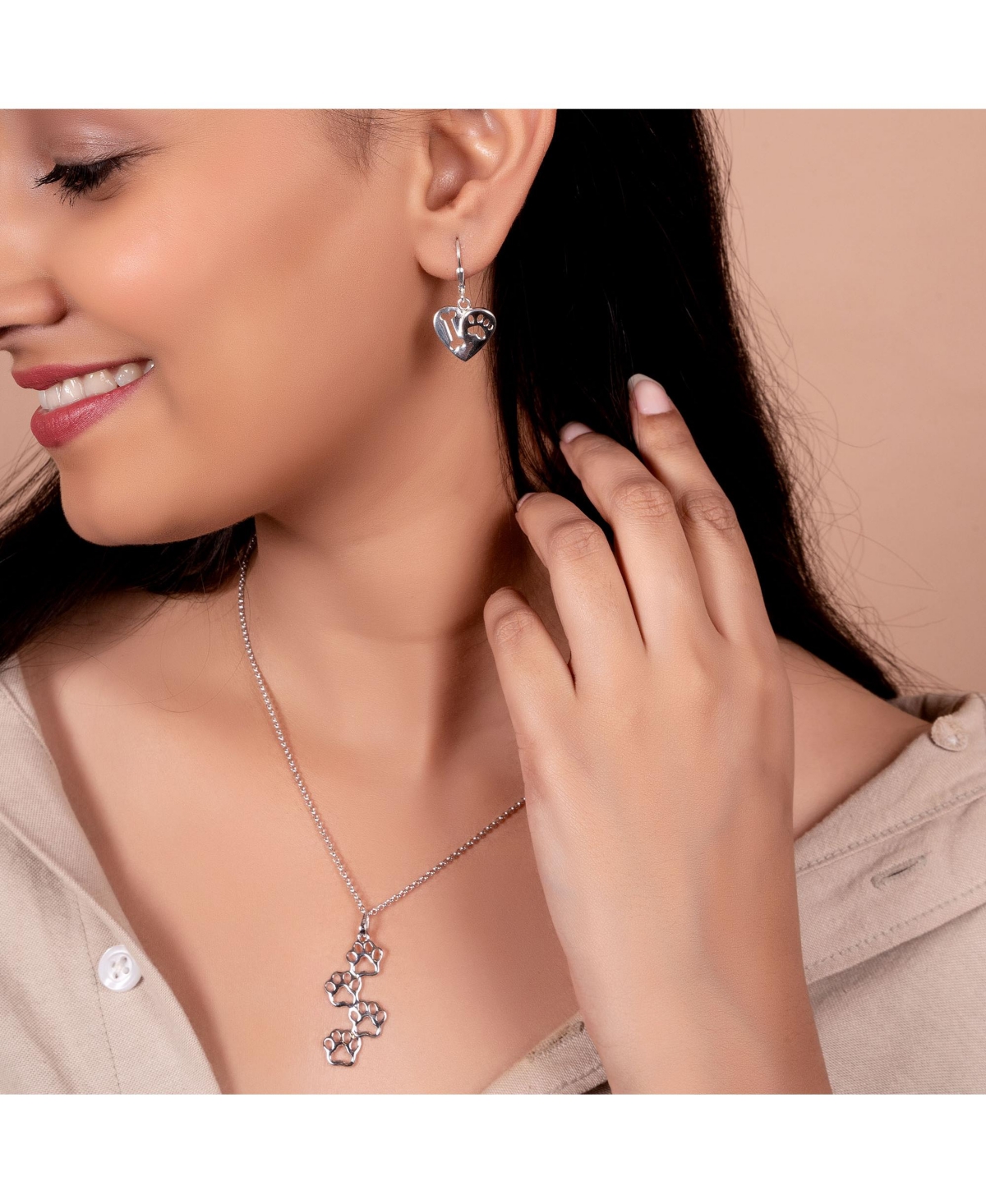 Bling Jewelry I Love My Dog Paw Print Dangle Heart Shape Earrings Animal Lover .925 Sterling Silver Lever back