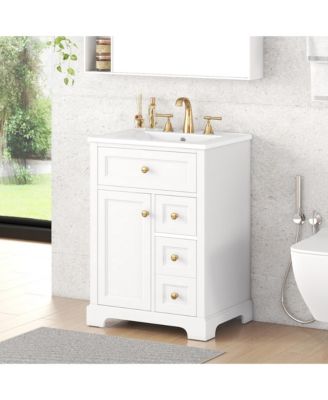 24 in. Bathroom Vanity with Sink, 3 Drawers & Cabinet with 2-Tier Door Storage Rack, Soft-Close Door & Drawers for Small to Medium Bathrooms