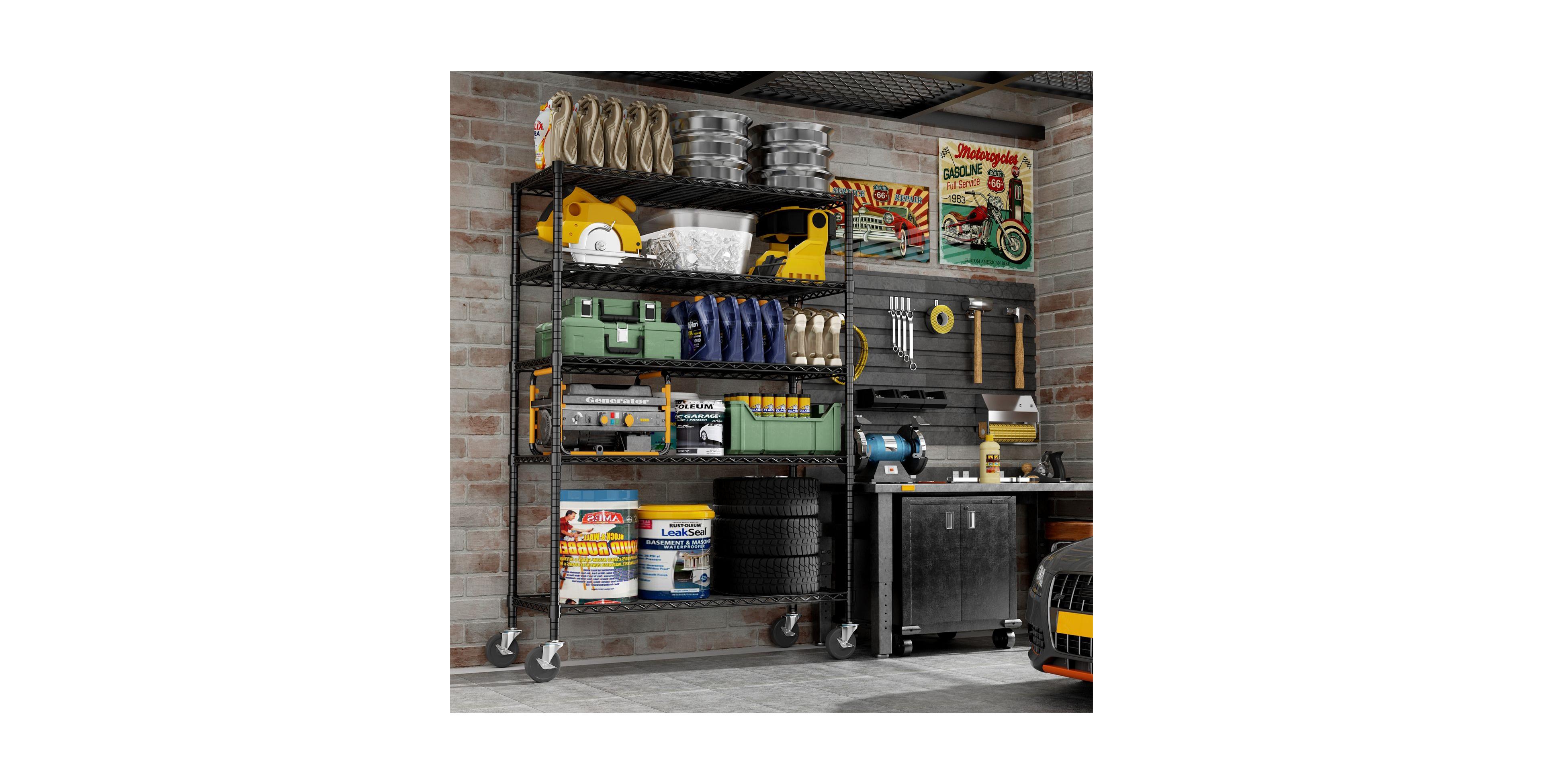 Lovmor 5-Tier 45 in W x 78 in H x 20 in D Height Adjustable Garage Wire Shelving Unit with wheels