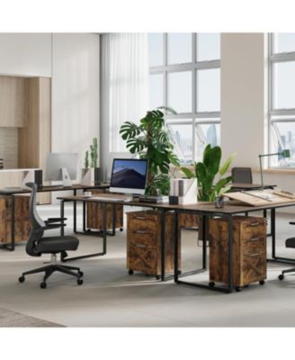 3-Drawer Rolling File Cabinet with Lock, Wooden Mobile Filing Cabinet for Home Office, Under Desk Storage