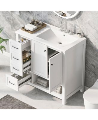 Solid Wood 36 in. Bathroom Vanity Cabinet with Sink Top, Two Doors and Two Drawers, Open shelf