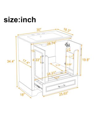 Freestanding 30 in. Bathroom Vanity with Sink, MDF and Solid Wood Frame, 1 Divider Drawer and 2 Soft-close Doors (Double Shelf on Door)