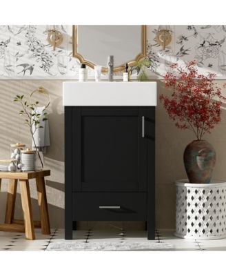 Wood 20 in. Modern Bathroom Vanity with Ceramic Sink and Drawer for Small Bathrooms