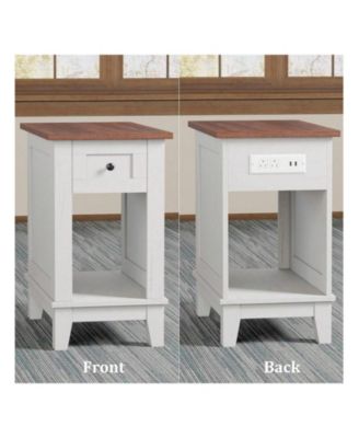 Narrow Side Table With Charging Station Small Farmhouse End Tables Storage Nightstand Bedside Tables Living Room