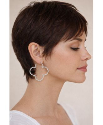 Rhodium Polished Flower Hoop Earrings